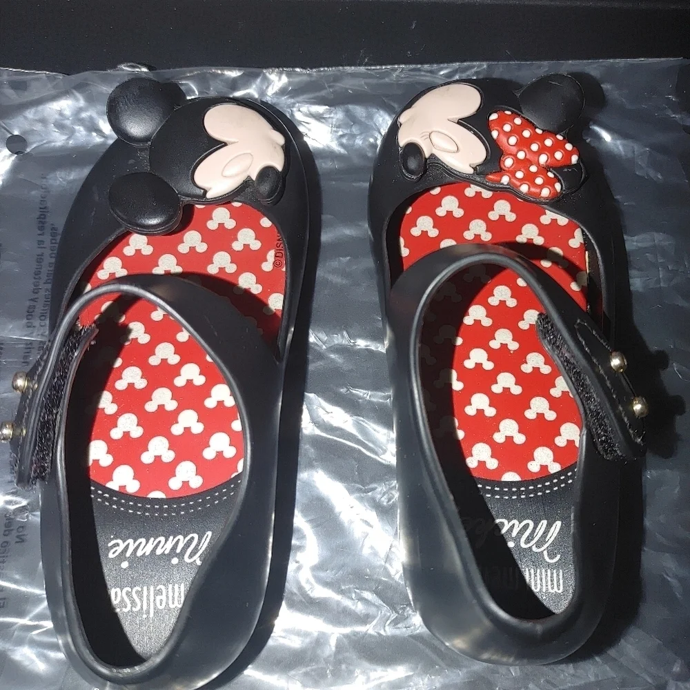 Mini Melissa Black and Red Dress Shoes with Polka Dot Bow Size 8